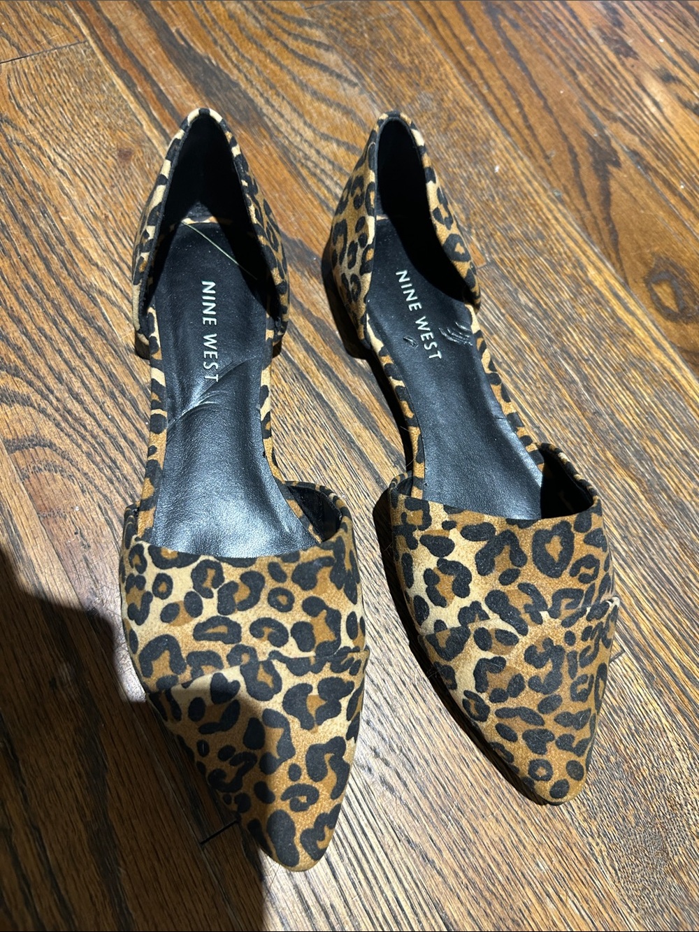 Nine West Leopard Print Pointed D'Orsay Flats - Brown/Black